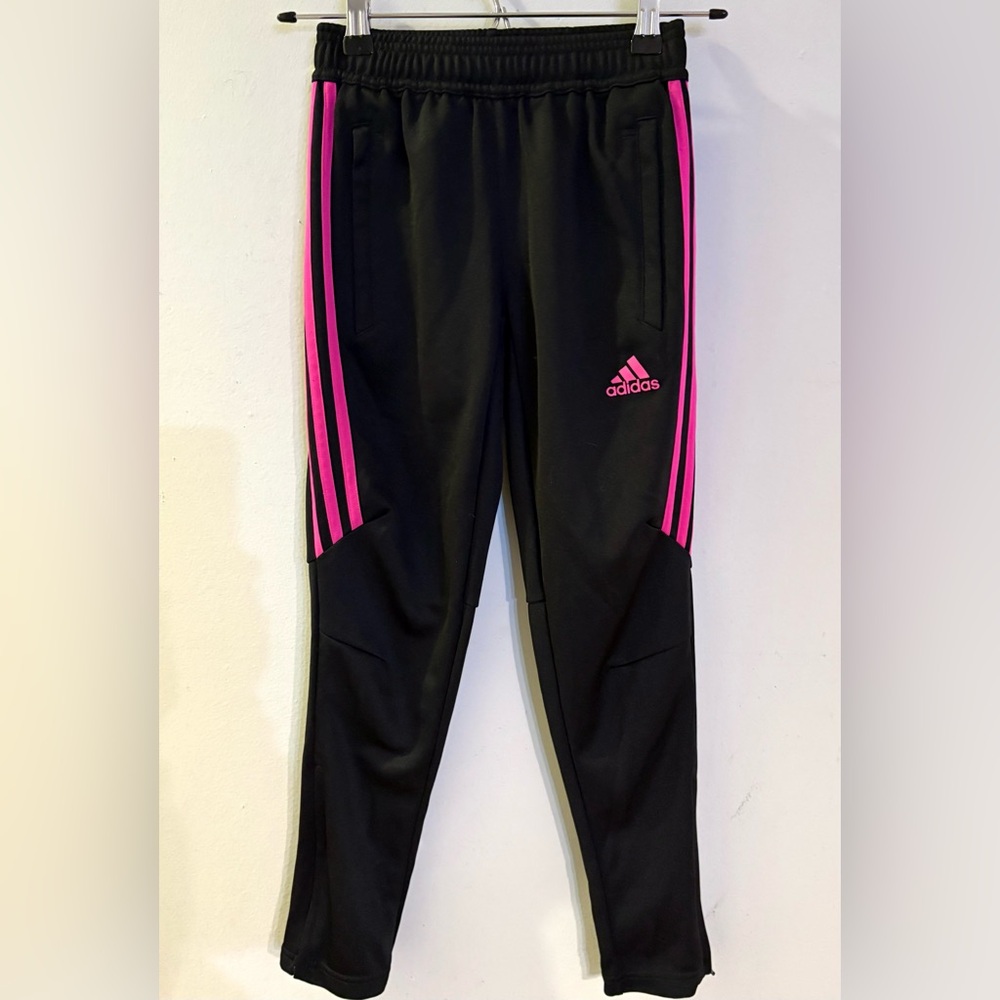 Adidas Girl’s Warmup Pants with Ankle Zipper, Black and Pink, Size S (9-10 yr)